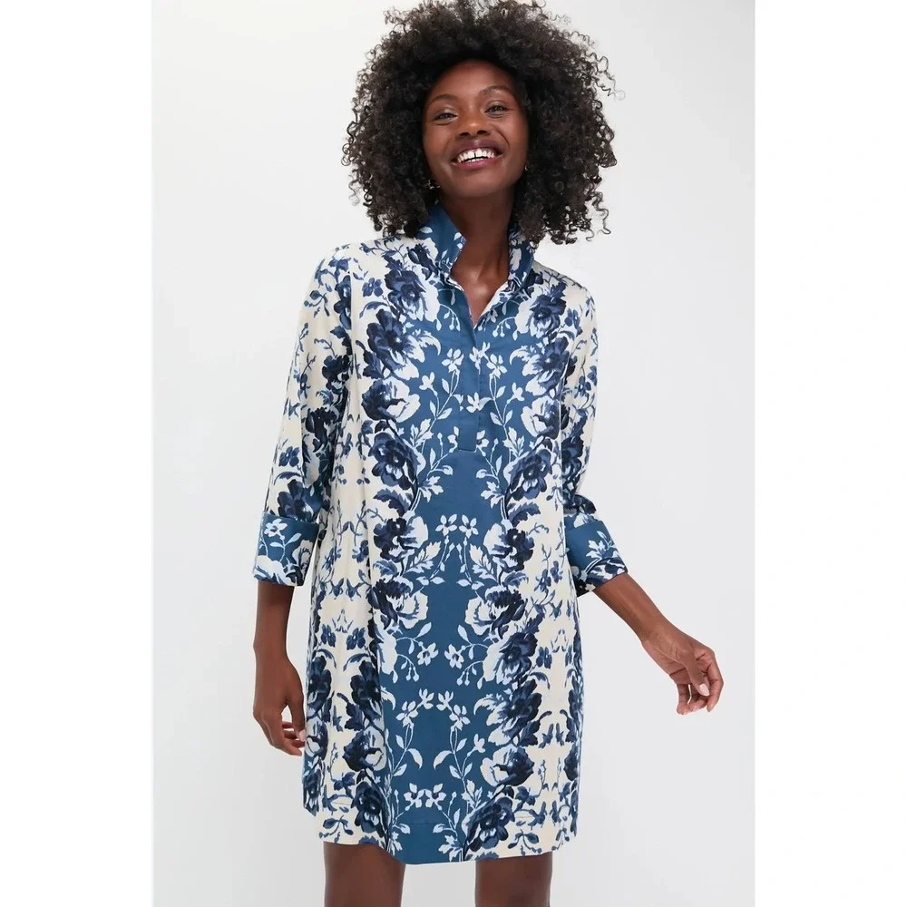 Tuckernuck NWOT Indigo Reflection Stretch Cotton Megan Dress Women's Size XL - Picture 2 of 11